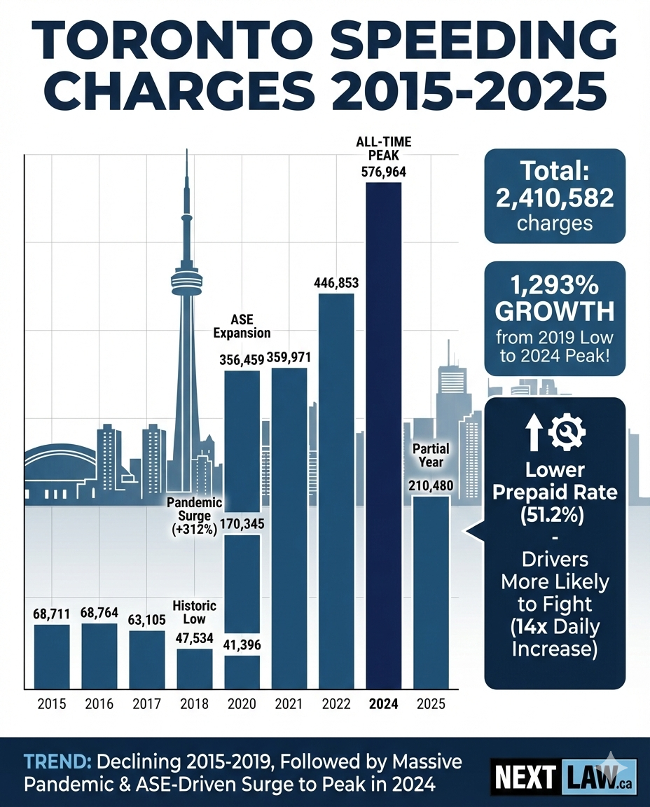 Year-by-Year Toronto Speeding Charges 2015-2025 Infographic