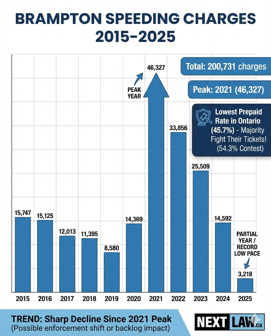 Brampton Speeding Charges 2015-2025 Infographic