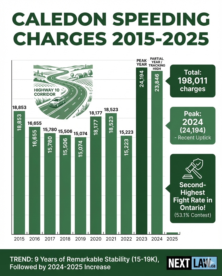 Caledon Speeding Charges 2015-2025 Infographic