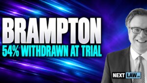 Video thumbnail for NextLaw's guide on hiring a traffic ticket lawyer in Brampton and what the court data shows about the trial date, reading '54% withdrawn at trial'.